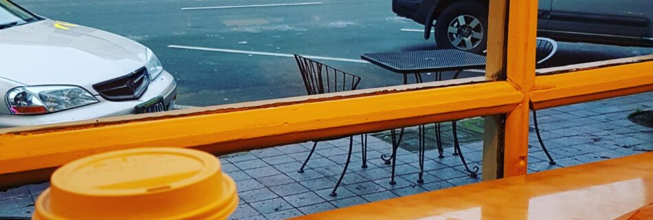 coffee, book, looking out the window