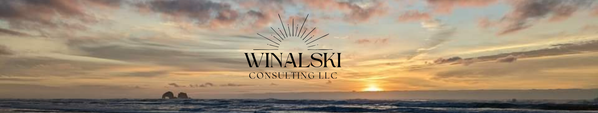 Winalski Consulting LLC Logo, Oregon coast sunset background